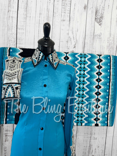 Turquoise, Silver & Black Day Shirt Set (Small)