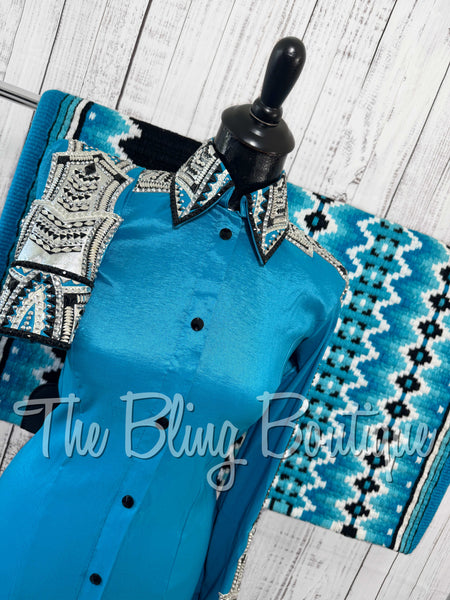Turquoise, Silver & Black Day Shirt Set (Small)