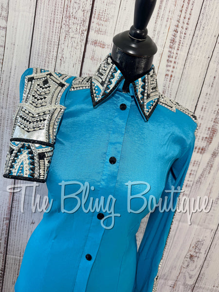 Turquoise, Silver & Black Day Shirt Set (Small)