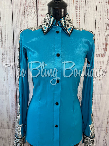 Turquoise, Silver & Black Day Shirt Set (Small)
