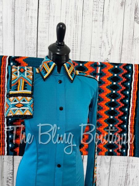 Dark Turquoise, Orange & Black Day Shirt Set (Small)