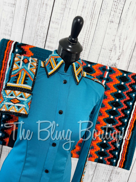 Dark Turquoise, Orange & Black Day Shirt Set (Small)