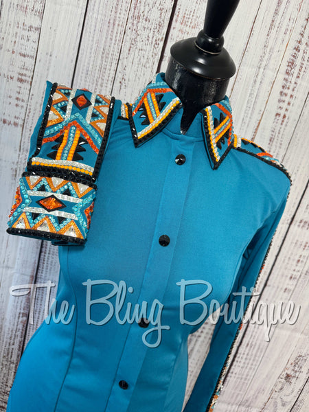 Dark Turquoise, Orange & Black Day Shirt Set (Small)