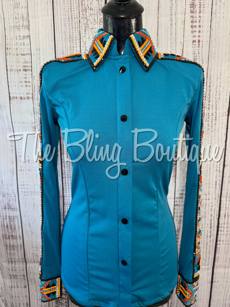 Dark Turquoise, Orange & Black Day Shirt Set (Small)