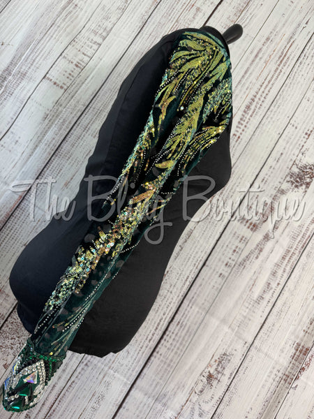 Black & Emerald Green Day Shirt Set With Sheer Sleeves (XL)