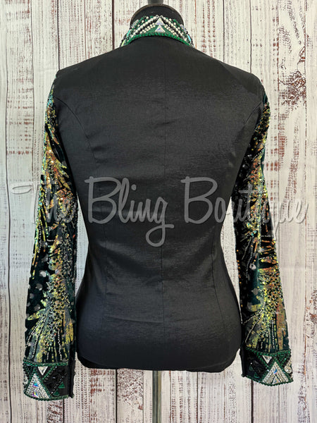 Black & Emerald Green Day Shirt Set With Sheer Sleeves (XL)