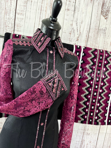Black & Raspberry Day Shirt Set With Lace Sleeves (S)