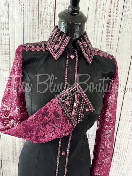 Black & Raspberry Day Shirt Set With Lace Sleeves (S)