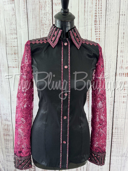 Black & Raspberry Day Shirt Set With Lace Sleeves (S)