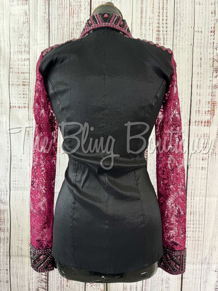 Black & Raspberry Day Shirt Set With Lace Sleeves (S)