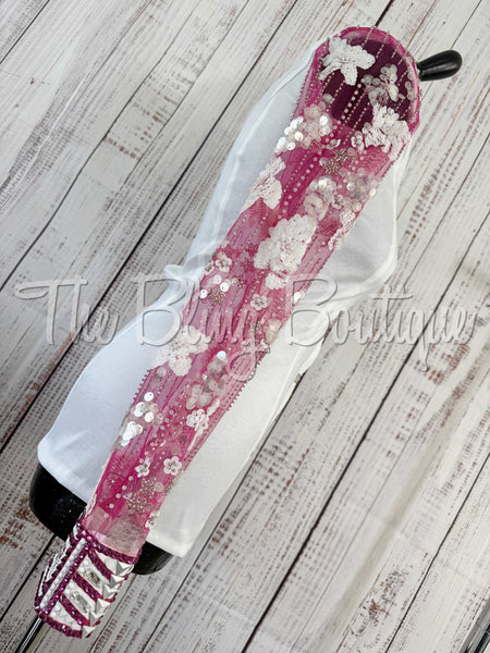 White & Fuchsia Day Shirt Set With Lace Sleeves (S)