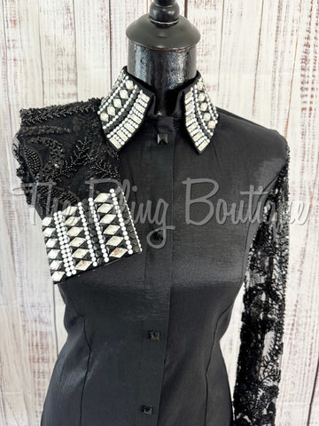 Black & White Day Shirt With Lace Sleeves (M)