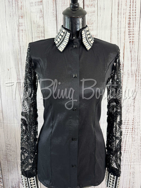 Black & White Day Shirt With Lace Sleeves (M)
