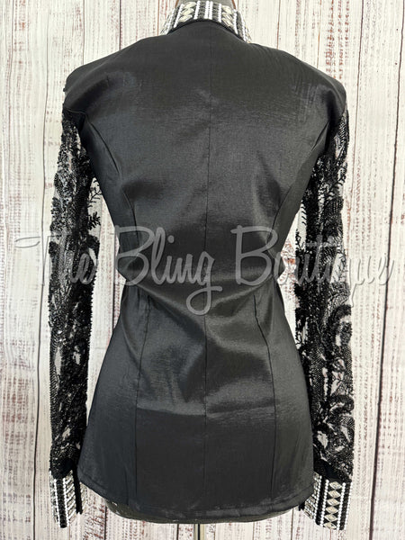 Black & White Day Shirt With Lace Sleeves (M)