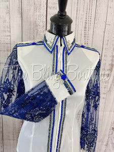 White & Navy Blue Day Shirt With Lace Sleeves (M)