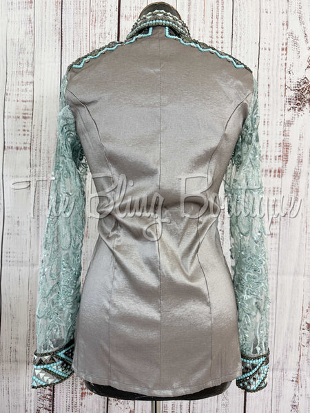 Grey & Aqua Day Shirt With Lace Sleeves (M)