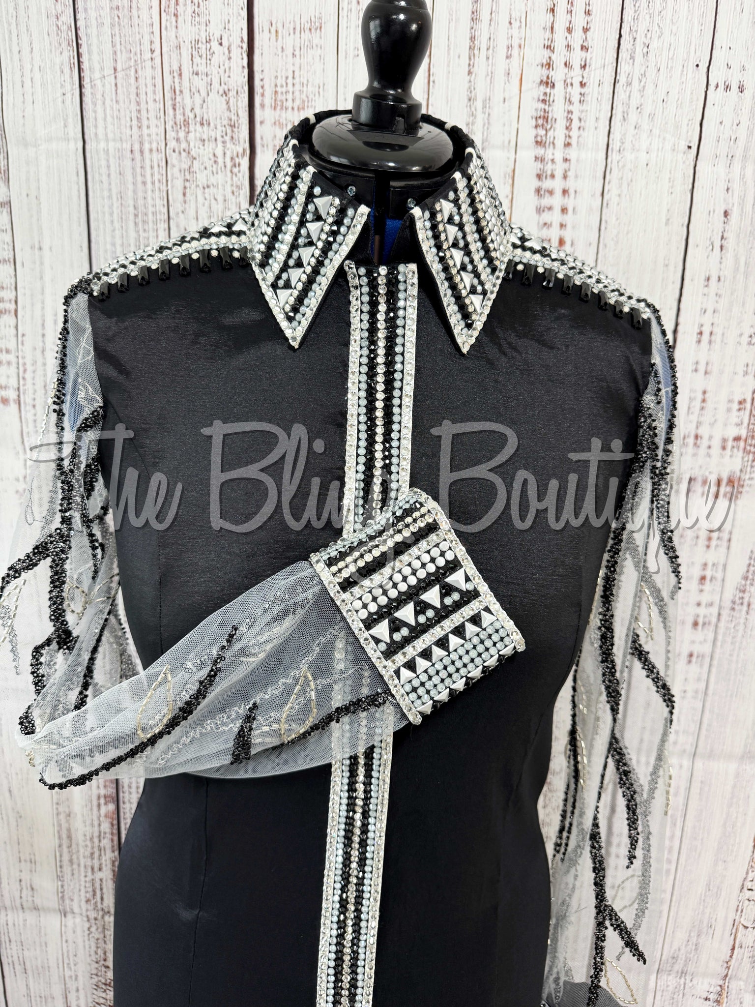 Black, Grey & White Day Shirt With Lace Sleeves (L)
