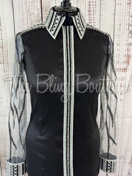 Black, Grey & White Day Shirt With Lace Sleeves (L)