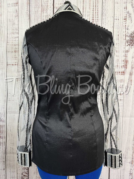 Black, Grey & White Day Shirt With Lace Sleeves (L)