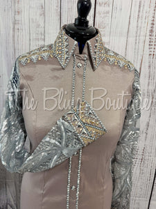 Fawn, Tan & Silver Day Shirt With Lace Sleeves (L)