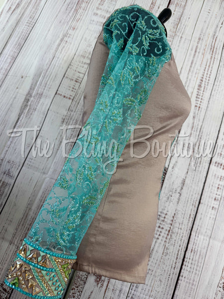 Fawn, Teal, Mint & Tan Day Shirt With Lace Sleeves (XL)