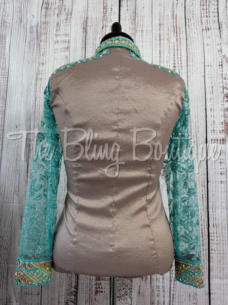 Fawn, Teal, Mint & Tan Day Shirt With Lace Sleeves (XL)