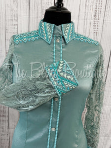 Sea Foam & Aqua Day Shirt With Lace Sleeves (XL)
