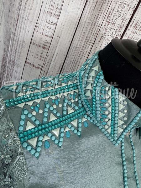Sea Foam & Aqua Day Shirt With Lace Sleeves (XL)