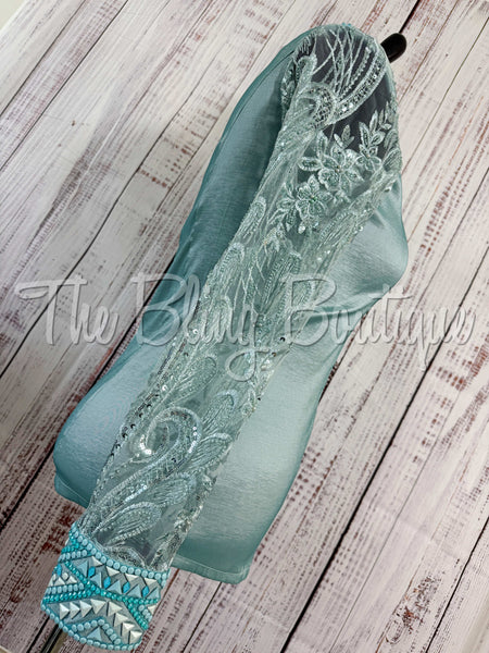 Sea Foam & Aqua Day Shirt With Lace Sleeves (XL)