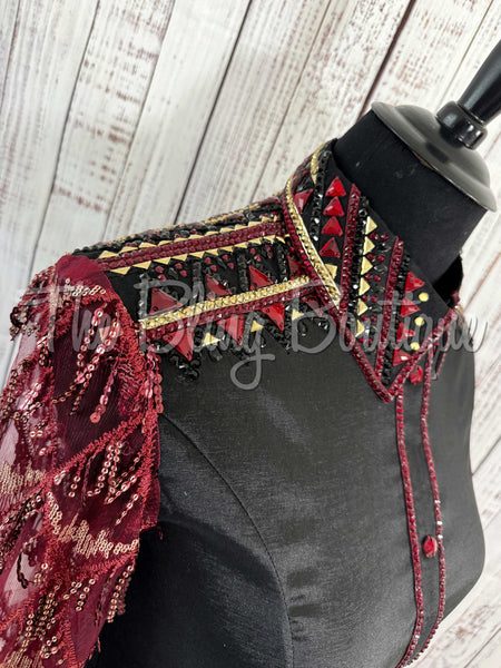 Black, Burgundy & Gold Day Shirt With Lace Sleeves (XL)