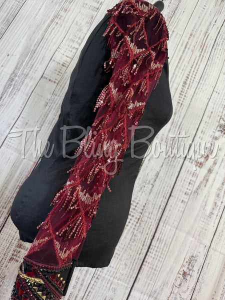 Black, Burgundy & Gold Day Shirt With Lace Sleeves (XL)