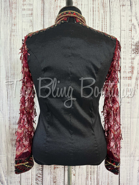 Black, Burgundy & Gold Day Shirt With Lace Sleeves (XL)