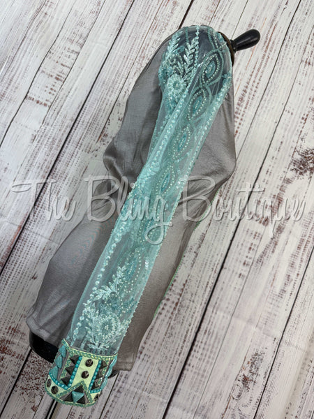Grey, Mint & Teal Day Shirt With Lace Sleeves (M)