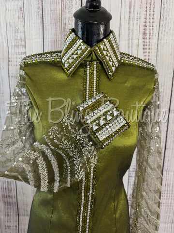 Olive Green Day Shirt With Lace Sleeves (M)