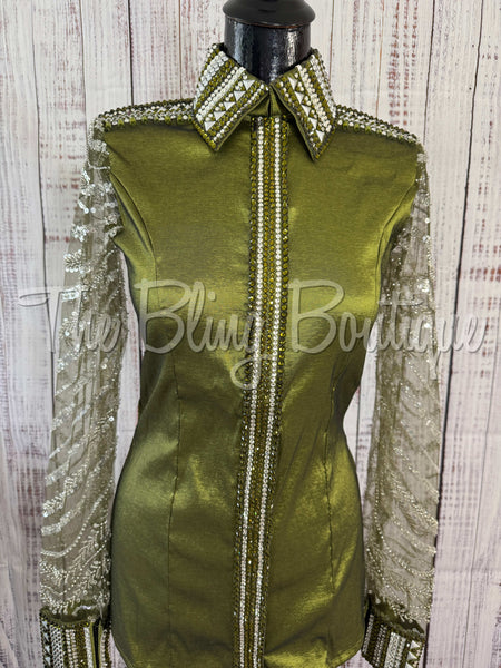 Olive Green Day Shirt With Lace Sleeves (M)