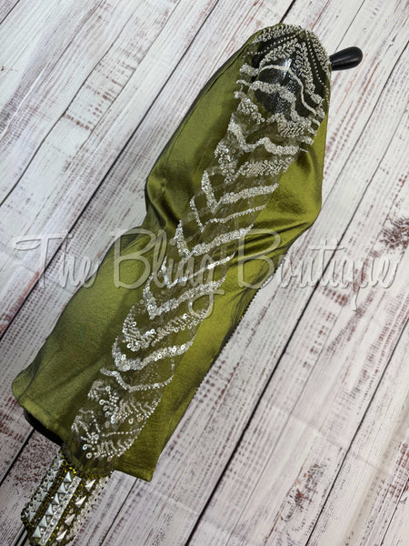 Olive Green Day Shirt With Lace Sleeves (M)