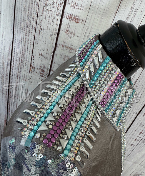 Grey, Purple & Turquoise Day Shirt With Lace Sleeves (M)