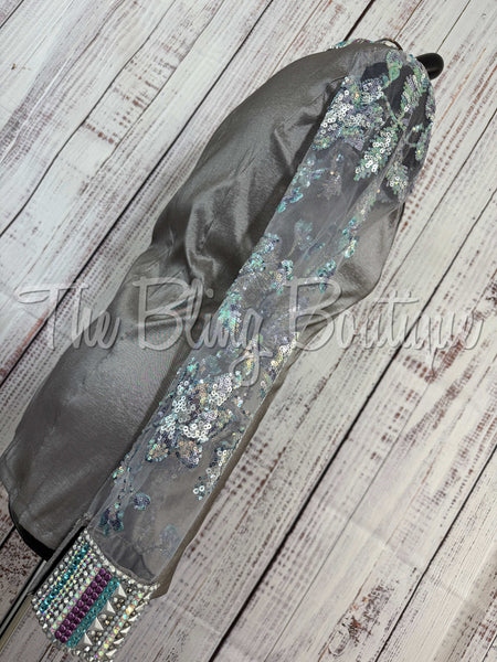 Grey, Purple & Turquoise Day Shirt With Lace Sleeves (M)