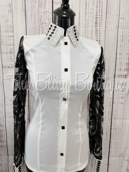 White & Black Day Shirt With Lace Sleeves (S)