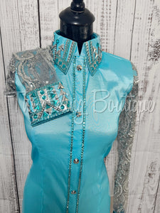 Turquoise & Silver Day Shirt With Lace Sleeves (M)