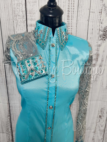 Turquoise & Silver Day Shirt With Lace Sleeves (M)