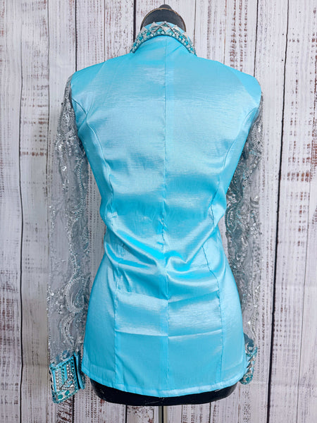 Turquoise & Silver Day Shirt With Lace Sleeves (M)