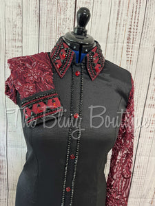 Black & Burgundy Day Shirt With Lace Sleeves (L)