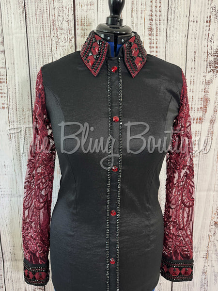 Black & Burgundy Day Shirt With Lace Sleeves (L)