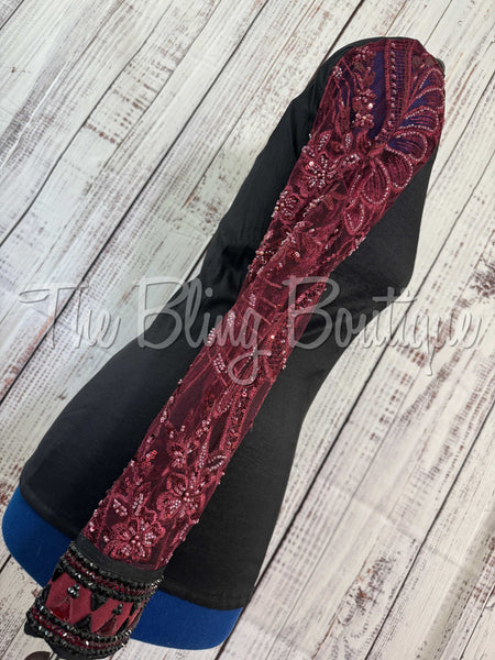 Black & Burgundy Day Shirt With Lace Sleeves (L)