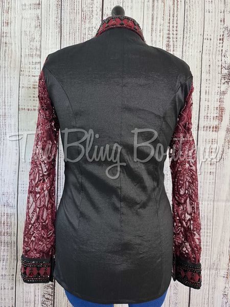 Black & Burgundy Day Shirt With Lace Sleeves (L)