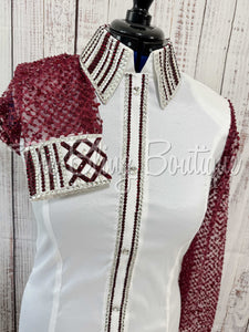 White & Burgundy Day Shirt With Lace Sleeves (L)