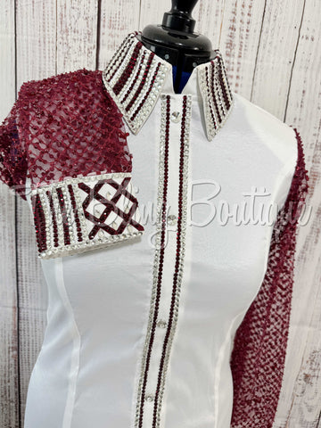 White & Burgundy Day Shirt With Lace Sleeves (L)