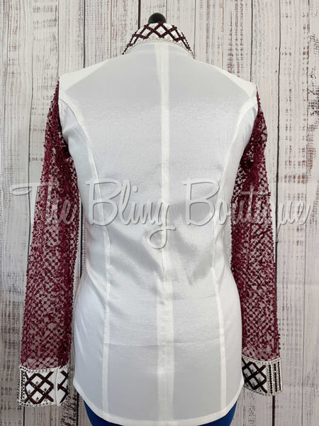 White & Burgundy Day Shirt With Lace Sleeves (L)