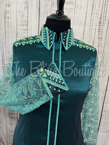 Ocean Teal, Teal & Mint Day Shirt With Sheer Sleeves (2XL)